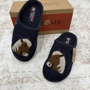 Haflinger Slippers Womens Size 9 EU 40 Blue Flair Poni Wool Felt Horse 313091